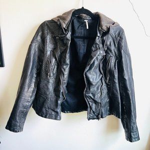 Free People Vegan Leather Hooded Moto Jacket